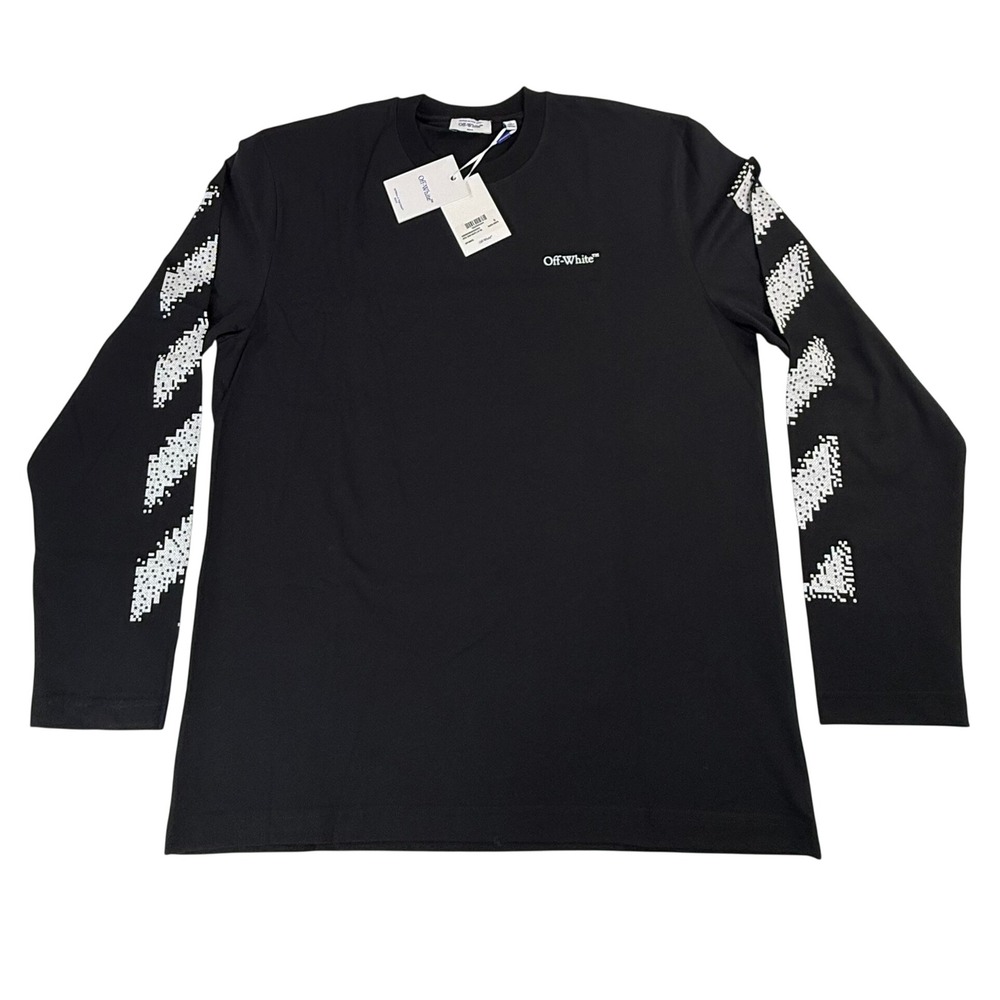 Off-White Black Pixel Diag Skate Long Sleeve Tee Shirt XL OMAB086G5J0041001